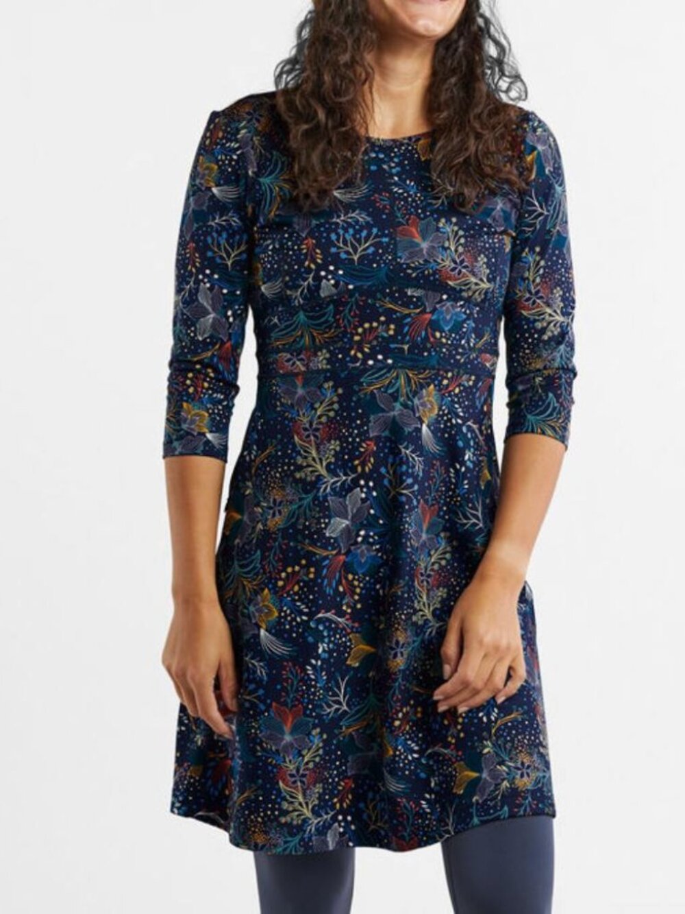 Title Nine Dream 3/4 Sleeve Dress in Flora Fest print Buttah fabric adjustable